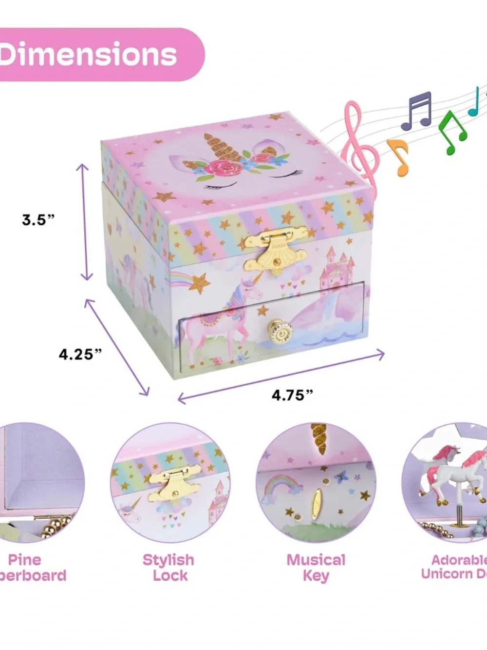 Jewelkeeper- Girls Unicorn One Drawer Jewelry Box Pink